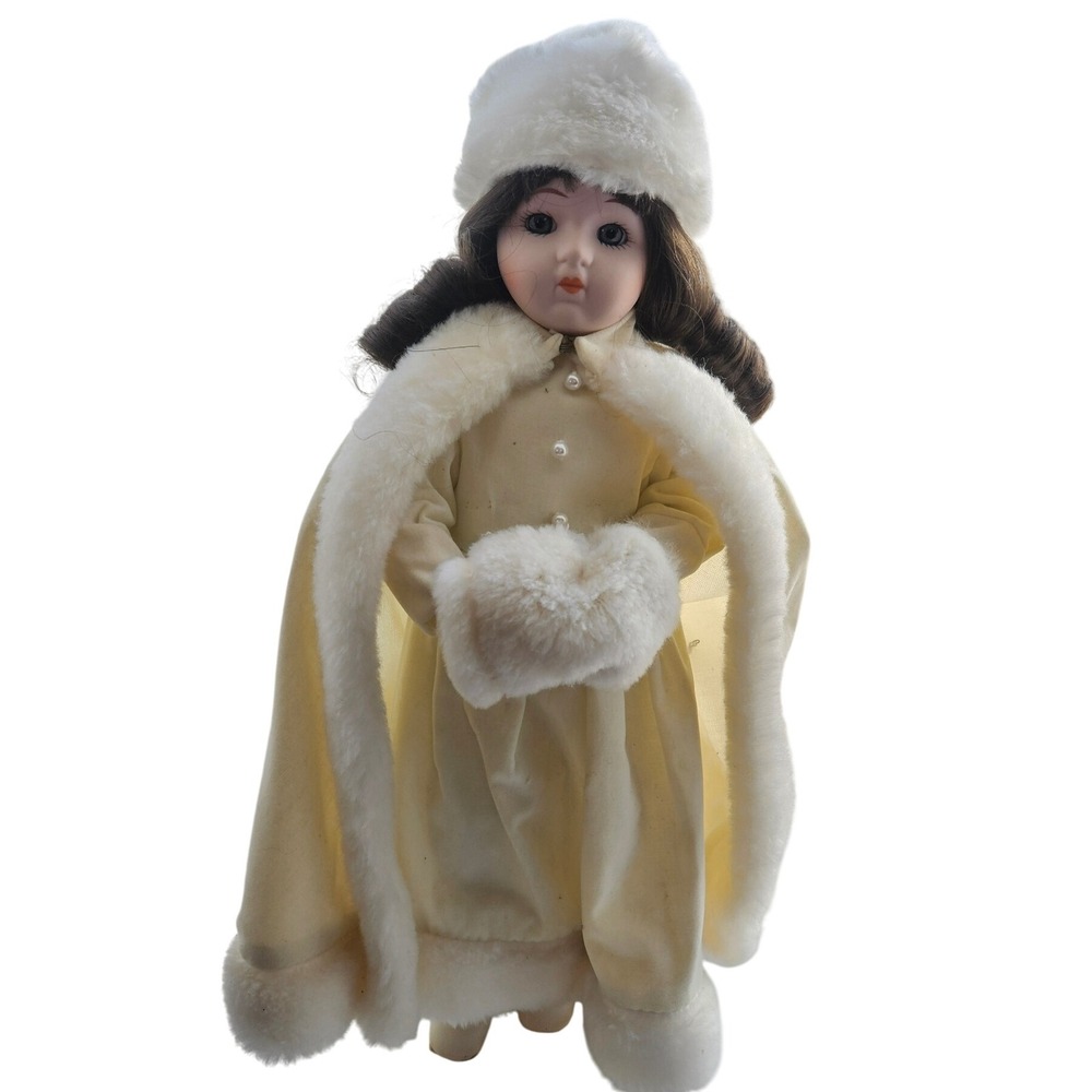 Vintage Porcelain Doll House of Lloyd 1988 Winter Outfit with Fur Trim